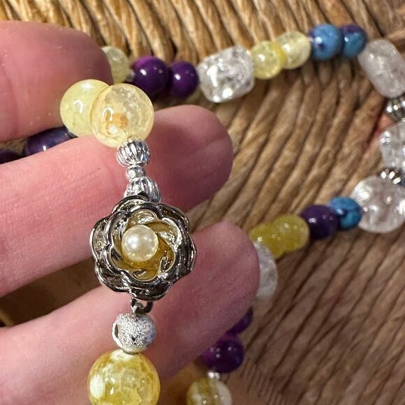 One of a Kind Rain Flower Jade Mattix Turquoise & Genuine Rock Crystal Necklace - Picture 4 of 6